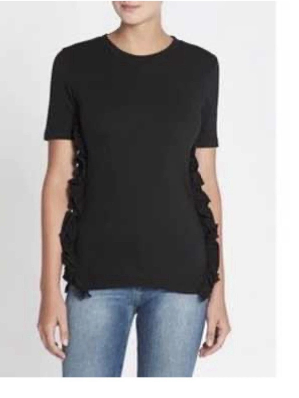 NWT FRAME Black Side Ruffle Tee Size Small S Short Sleeve Top Shirt